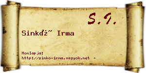 Sinkó Irma névjegykártya