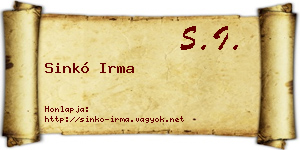 Sinkó Irma névjegykártya